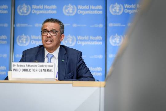 World Health Organization (WHO) Director-General Tedros Adhanom Ghebreyesus speaks during the daily press briefing on the new coronavirus dubbed COVID-19, at the WHO headquaters on March 2, 2020 in Geneva. - The World Health Organization said that the number of new coronavirus cases registered in the past day in China was far lower than in the rest of the world. (Photo by FABRICE COFFRINI / AFP) (Photo by FABRICE COFFRINI/AFP via Getty Images)