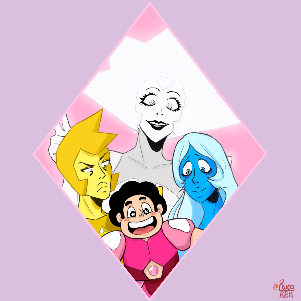 Based on Pink’s drawing, this is how it would be a picture of Steven and the diamonds. i loved drawing White. Steven universe uwu