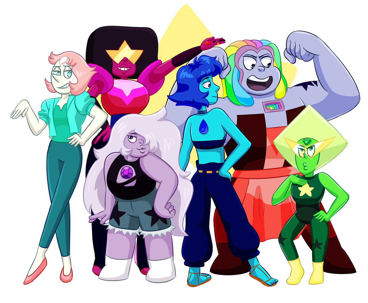The Crystylish Gems
My puns just keep on getting worse 🙈... I just love their new outfits!! But Pearl's and Lapis's are my favs... they have changed the most! That's why I like them the most....