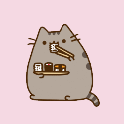 pusheen cat eating noodles