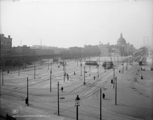 historicaltimes:Williamsburg Bridge Plaza, Brooklyn, N.Y. ca....