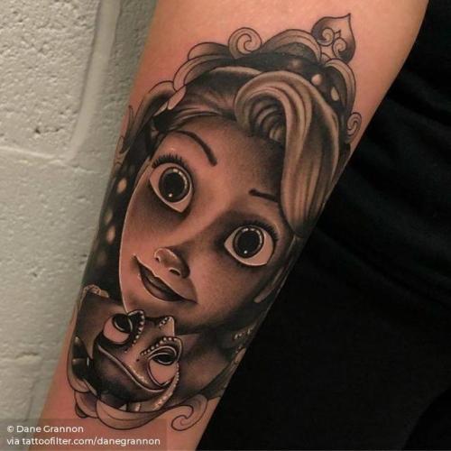 By Dane Grannon, done at Creative Vandals, Hull.... black and grey;cartoon;danegrannon;disney character;disney;facebook;fictional character;film and book;inner forearm;medium size;patriotic;portrait;rapunzel;twitter;united states of america
