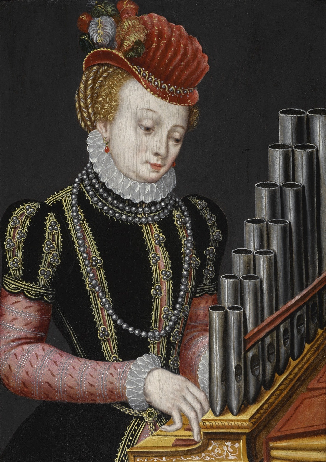 Flemish School, â€˜Portrait of an elegant lady at an organ, as Saint Ceciliaâ€™, oil on panel, 1500s, Flemish, for sale est. 8,000-12,000 GBP in Sothebyâ€™s Old Masters day sale, July 2019