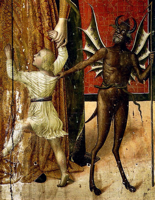 Devil taking a child. Francesco Melanzio ~ 15th century • via Bibliothèque Infernale on FB