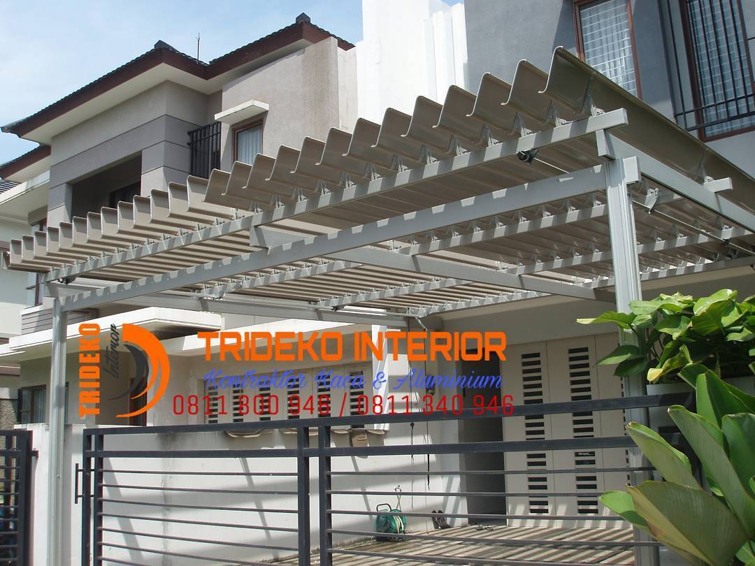 Trideko Interior — kanopi kaca kombinasi dengan pergola 