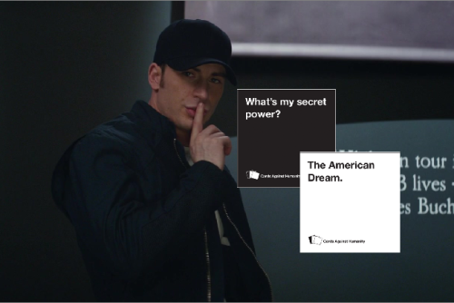 ssoulpunks:steve rogers + cards against humanity (insp.)