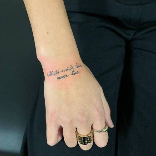 Tattoo tagged with: small, languages, amy winehouse lyrics, tiny,  shortyloco, ifttt, little, wrist, english, lyric, what s inside her never  dies, lettering, quotes, music, english tattoo quotes 