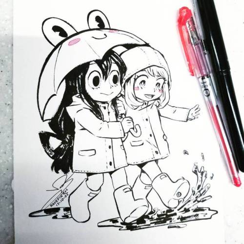 ravefirell:Inktober day 5: Tsuyu and Ochako’s rainy day