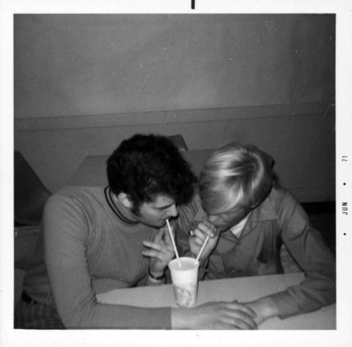 emigrejukebox:
“Gay couple, possibly students from the University of Rochester, sip from the same drink while holding hands, 1971
”