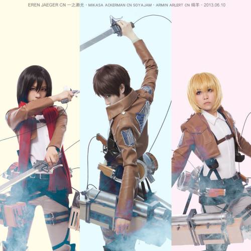 cosplayandanimes:Armin, Eren and Mikasa - Shingeki no...