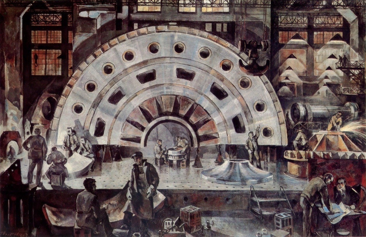 Turbine building plant. Art by Yaroslav Krestovsky (1975)