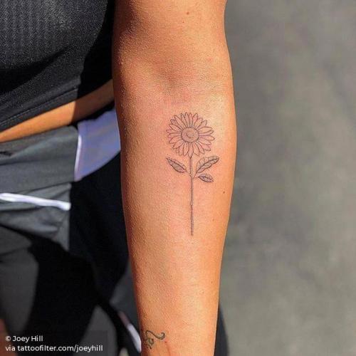 By Joey Hill, done at High Seas Tattoo Parlor, Los Angeles.... flower;small;sunflower;single needle;line art;tiny;joeyhill;ifttt;little;nature;inner forearm;fine line