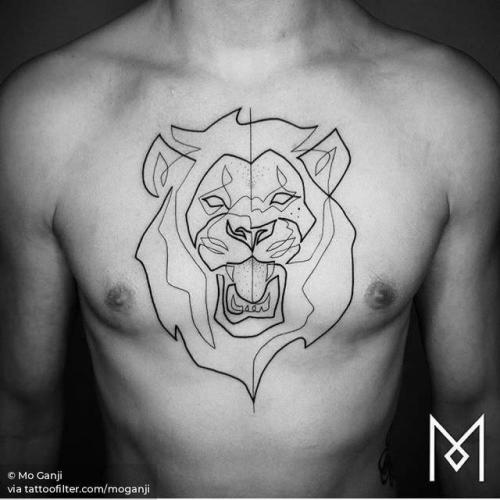 By Mo Ganji, done in Berlin. http://ttoo.co/p/31601 continuous line;zodiac;feline;lion;line art;moganji;big;animal;chest;facebook;leo;astrology;twitter