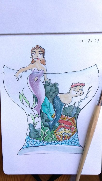 A watercolor illustration I did of some merms! Thinking about...