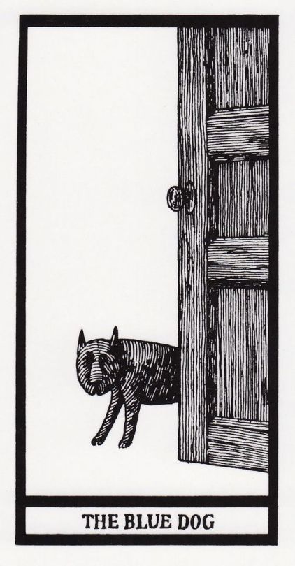 Edward Gorey, The Blue Dog from his tarot card set pen and ink