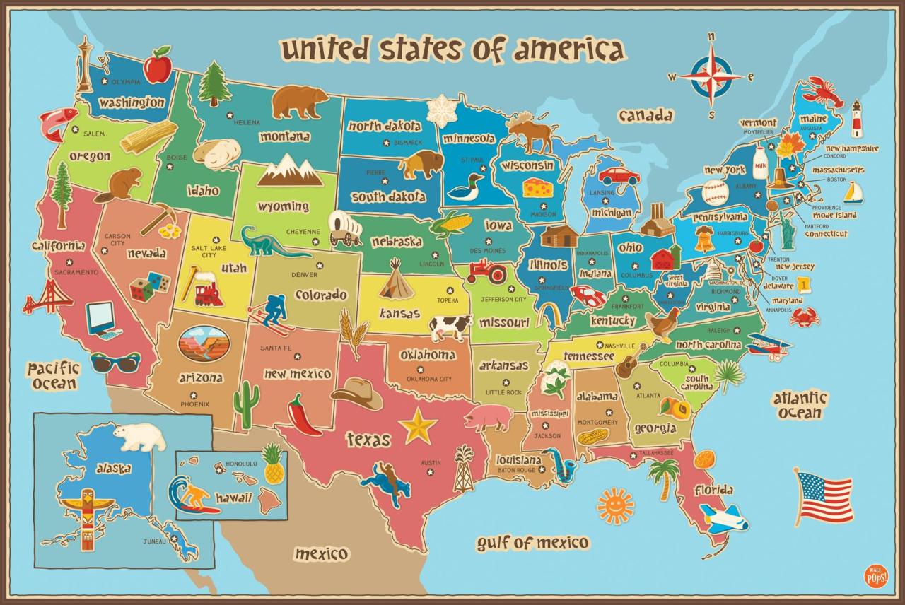 Interesting Maps And Charts — Usa Illustrated Wall Map 4094