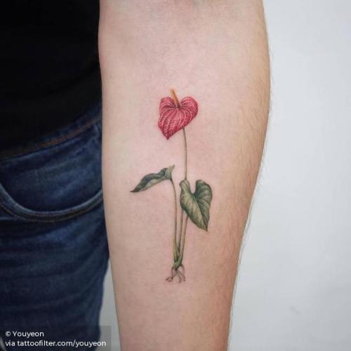 By Youyeon, done at Studio by Sol, Seoul.... youyeon;flower;small;tiny;anthurium;ifttt;little;nature;inner forearm;illustrative