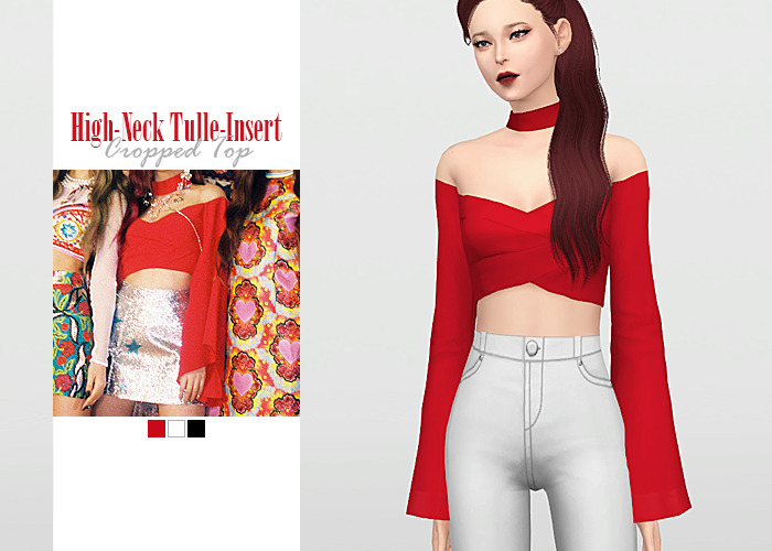 High-Neck Tulle-Insert Cropped Top
• New mesh / EA mesh edit
• Category: top (women)
• Age: teen / young adult / adult / elder
• 3 swatches
• Suggested by @silkymonster
Download: SimFileShare