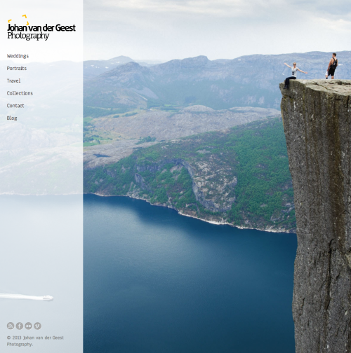 Johan van der Geest Photography - A responsive photography portfolio created using HTML5 Boilerplate, courtesy of wedding, portrait and travel photographer Johan van der Geest, who is based in Arendal, Norway. The site is developed using Ruby on...