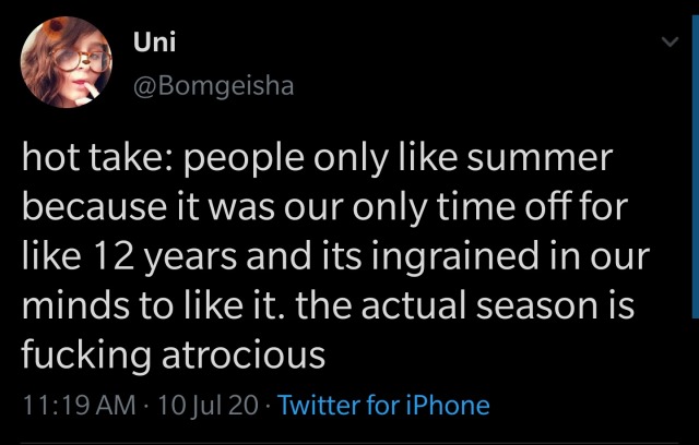 I love being warm, and summer was much better before global warming made it straight up hell in July. Warm summer rains in the...