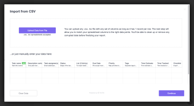 ClickUp data import page