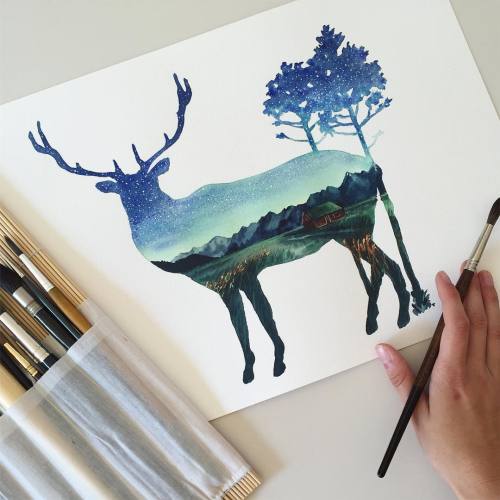 wnq-writers:Surreal Illustrations Fill Wildlife Silhouettes by...