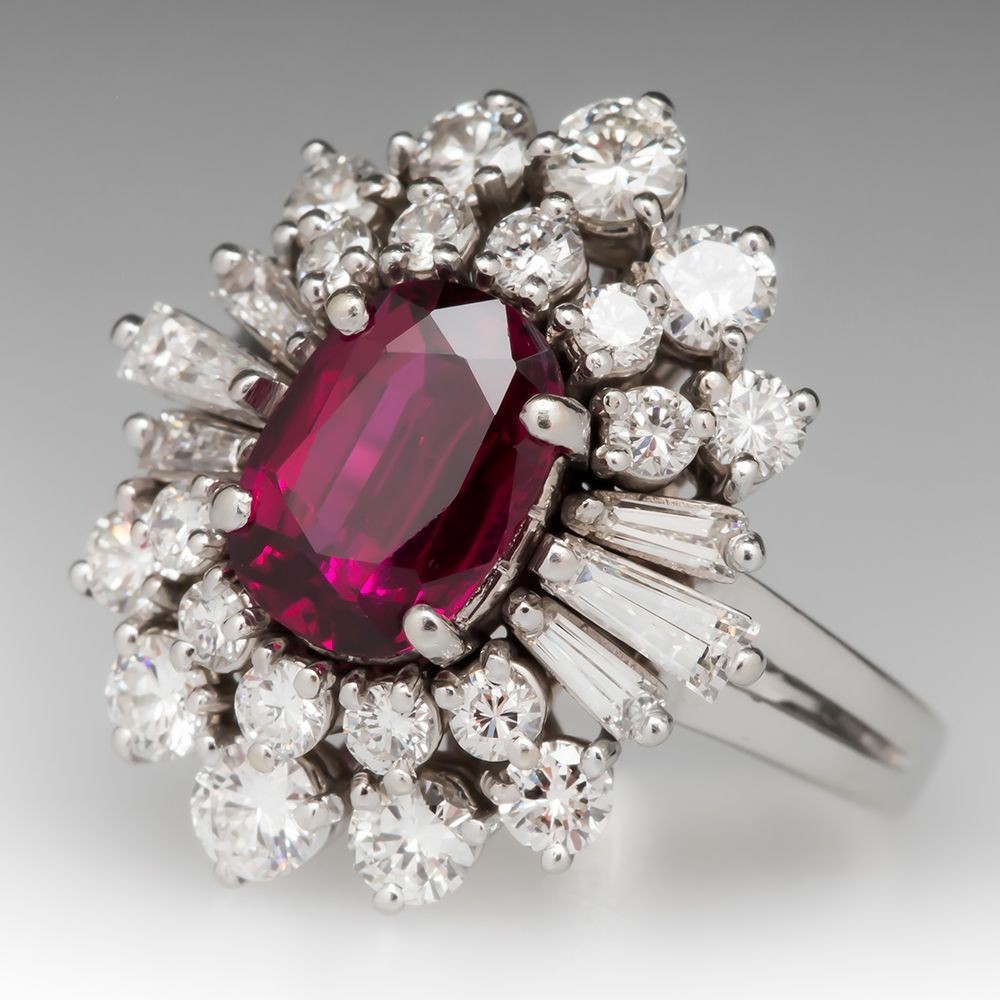 Gemville — Vintage Ruby Cocktail Ring With Diamond Spray