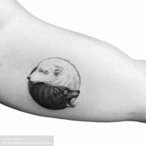 By Ivan Casabò, done at ELIJAH Tattoo & Barbershop,... art;small;jonas jodicke;single needle;inner arm;animal;tiny;casabo.tattoo;ifttt;little;yin yang;wolf;religious;taoist