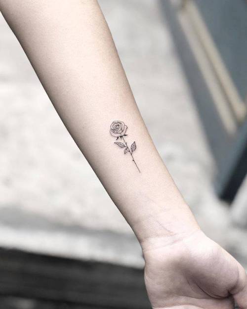 By MJ, done at Bedford Tattoo, Brooklyn. http://ttoo.co/p/35970 flower;mj;small;line art;tiny;rose;ifttt;little;nature;minimalist;inner forearm;fine line