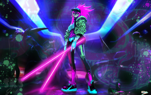 Akali KDA Splash Art (neon RECOLOR)