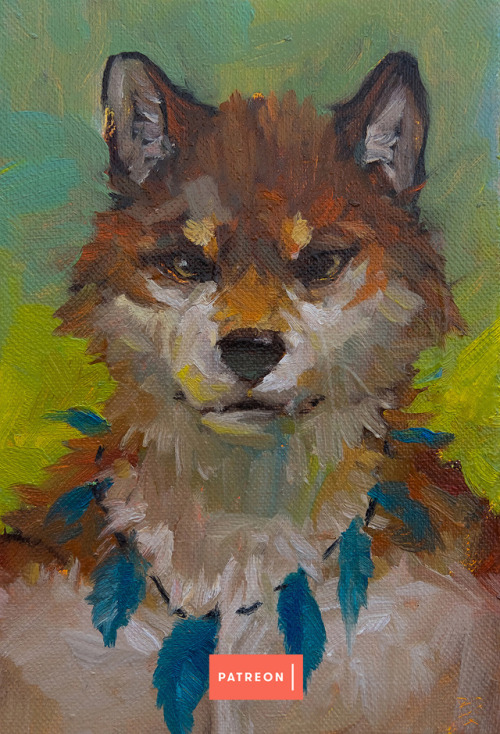 racoonwolf:Orange wolf, oil on canvas, 25.5×17.5cm (SOLD)I...