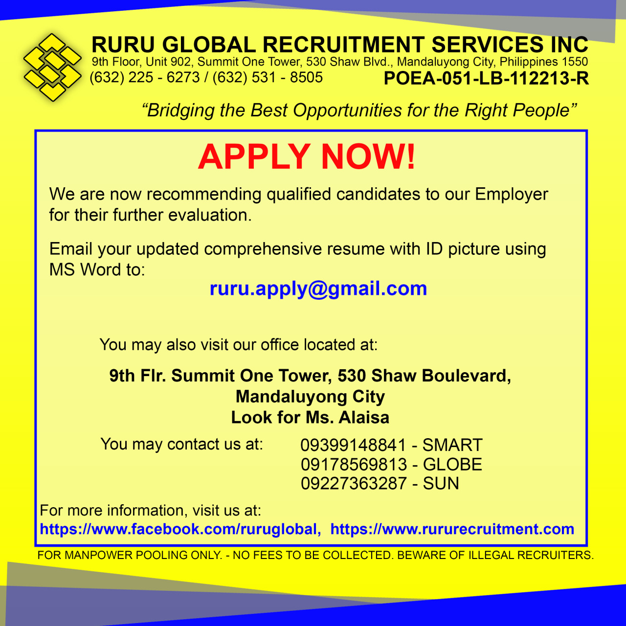 RURU Global Recruitment — Apply Now! We are recommending ...