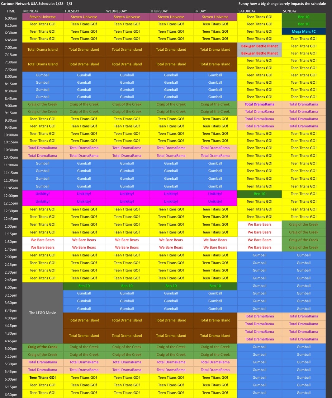 HyperHydreigon — Here is the new AMAZING BOOMERANG (USA) SCHEDULE...