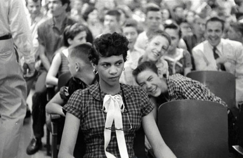 historicaltimes:The First black girl to attend an All White...