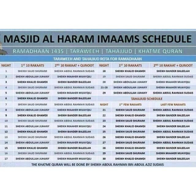 WakeUpToIslam The Schedule for the Imam Taraweeh in Makkah...