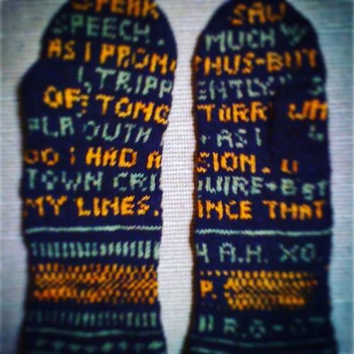 These are my mittens with Hamlet’s speech to the players....