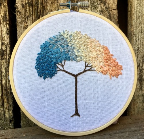 embroidery needlepoint needlework diy handmade tree gradient blue pink peach art