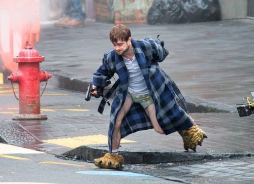 dailyhangover:Daniel Radcliffe on set of Guns Akimbo