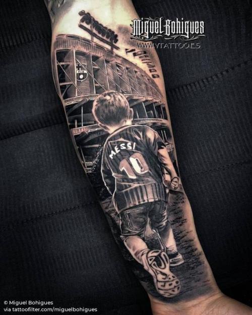 Tattoo tagged with: spain, fc barcelona, barcelona, football, patriotic, family, big, facebook, location, realistic, twitter, miguelbohigues, parent, inner forearm, sport, europe, children