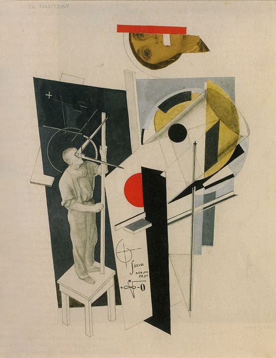 Tatlin at work. Collage by El Lissitzky (1922) (via)
(Vladimir Tatlin is a Soviet avant-garde artist.)