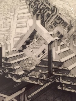 activator-inhibitor:Detail view of Paul Rudolph’s incredible LOMEX drawing, on view at Princeton Art Museum