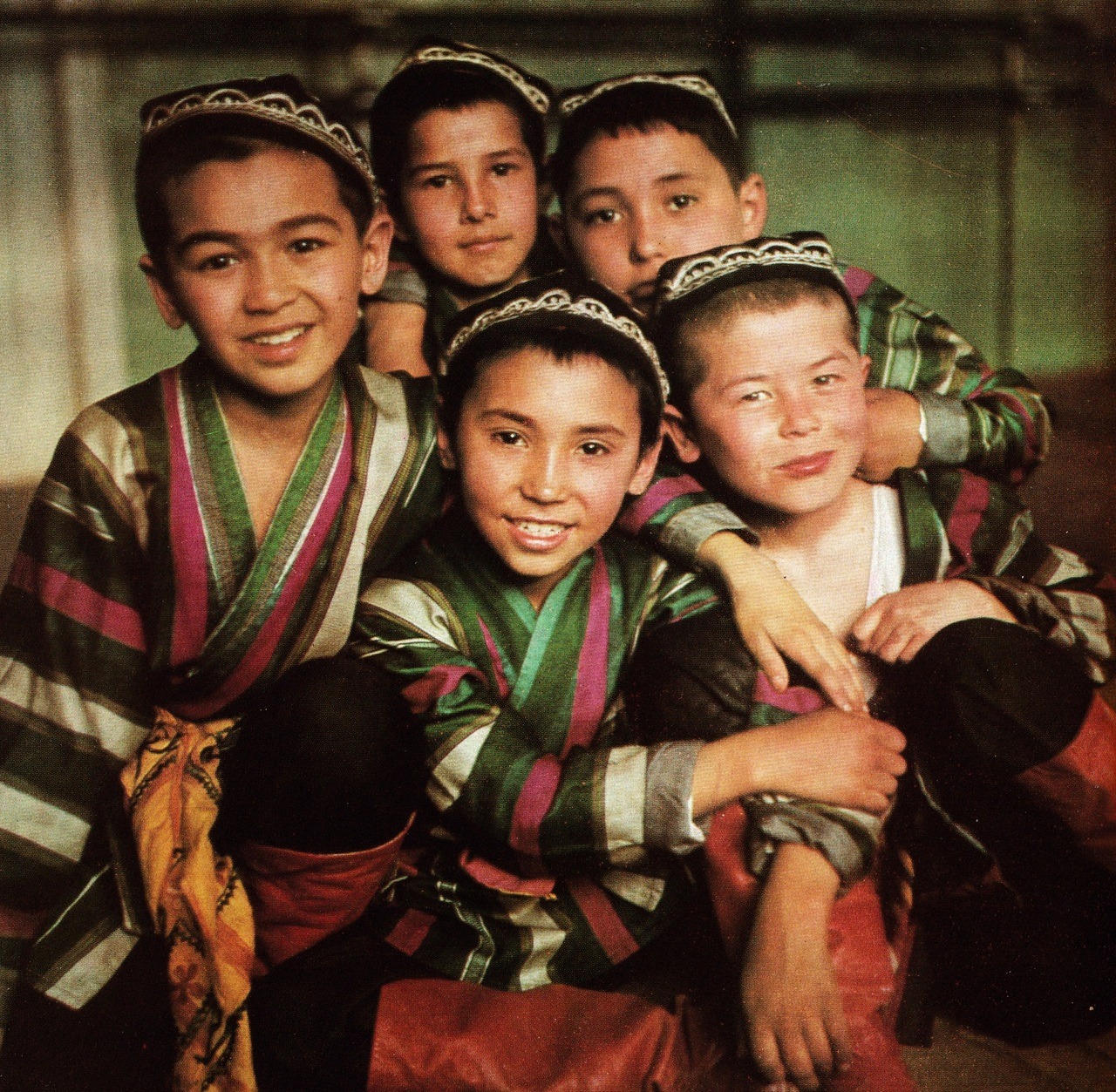 Children in traditional Uzbek clothes. Tashkent, Uzbekistan (1978)