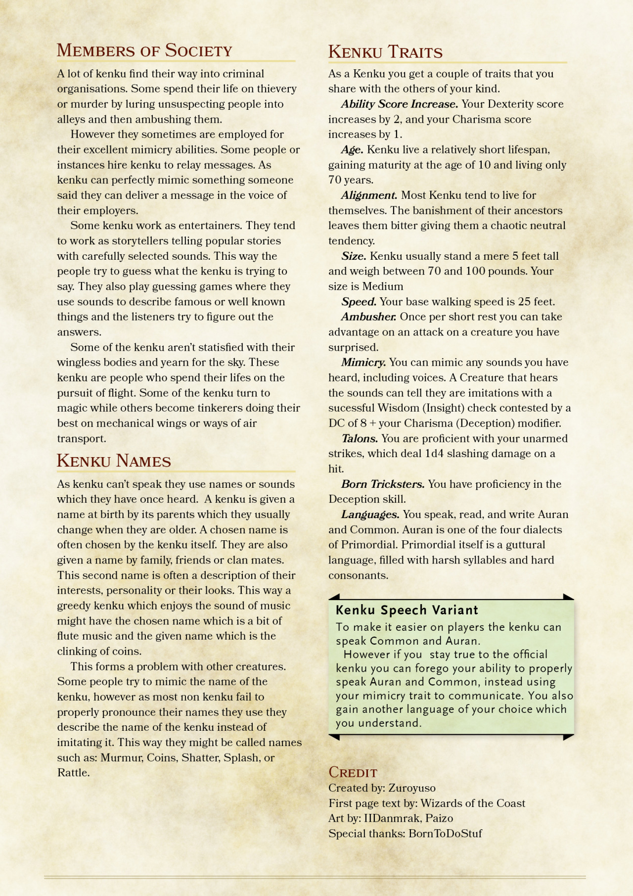 DnD 5e Homebrew — Zuroyuso’s Races: Merfolk and Kenku Merfolk link:...