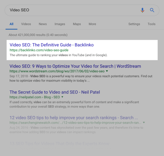 “Video SEO” – SERPs