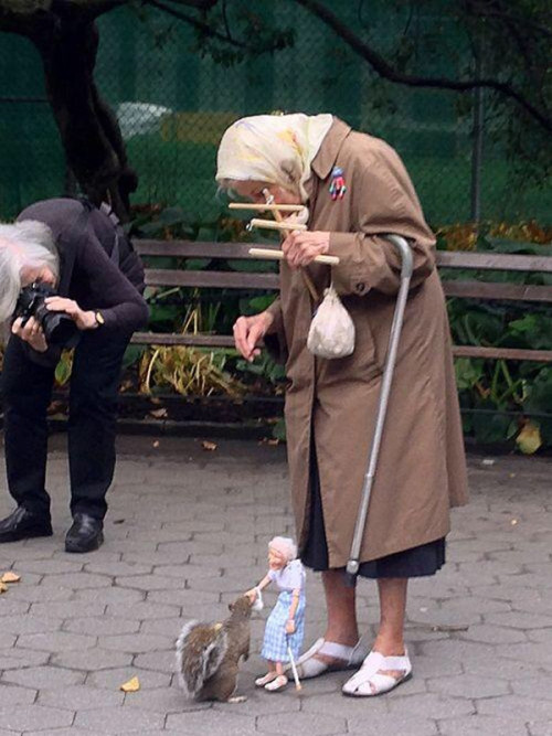 haus-of-ill-repute: “ Squirrel being fed by a marionette of an old lady being controlled by an old lady. My life is complete ”