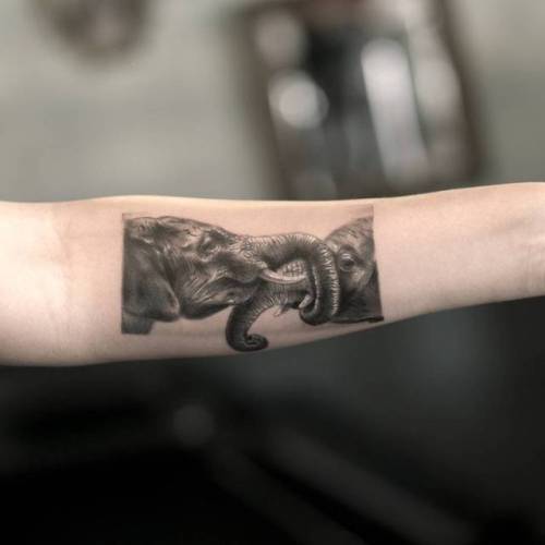 Tattoo tagged with: black and grey, small, elephant, luiscavanna, animal,  contemporary, tiny, ifttt, little, inner forearm, medium size |  