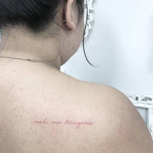 By JK Kim, done in Queens. http://ttoo.co/p/36230 small;latin;languages;tiny;ifttt;little;philippines;red;shoulder blade;latin tattoo quotes;experimental;quotes;noli me tangere;other;jkkim;patriotic