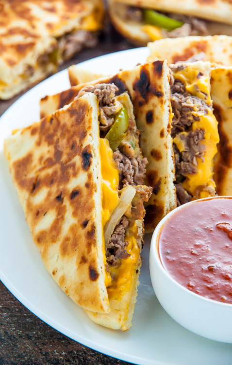 savorytoothgirl:Loaded Philly Cheesesteak Quesadillas