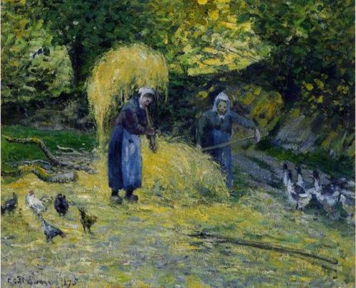 artist-pissarro:Peasants Carrying Straw, Montfoucault, Camille...