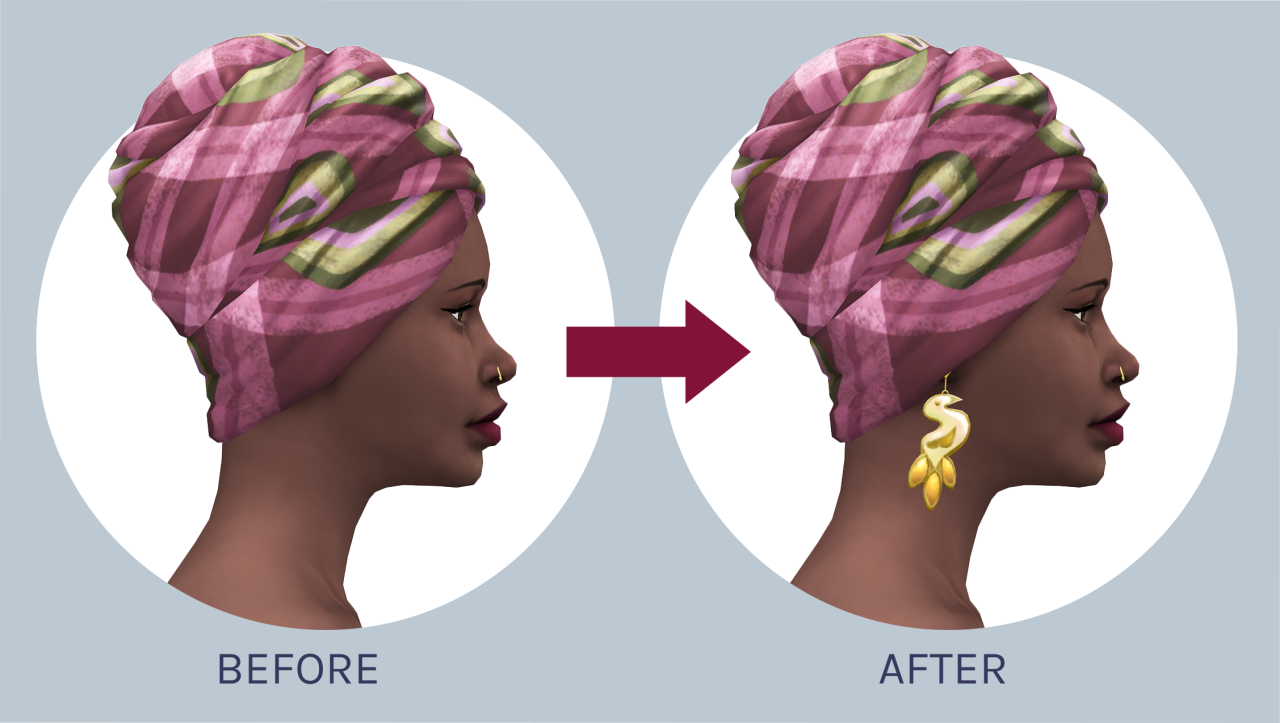 â€œLet There Be Earringsâ€ HeadwrapAnother quick edit of a City Living item! I was disappointed to discover that you could not wear earrings with this headpiece. So here it is edited to allow earrings and with minor mesh changes to accommodate most...